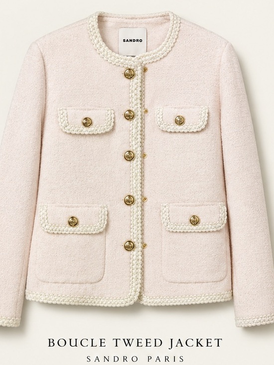 Sandro Jackets & Blazers - Sandro Boucle Tweed Jacket in Blush Pink
